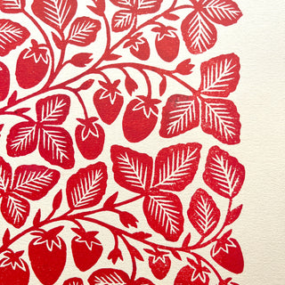 Hand Block Printed Strawberries Art Print - No. 5765