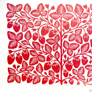 Hand Block Printed Strawberries Art Print - No. 5766