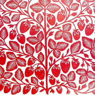 Hand Block Printed Strawberries Art Print - No. 5766