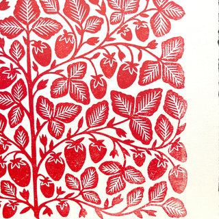 Hand Block Printed Strawberries Art Print - No. 5766