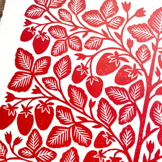 Hand Block Printed Strawberries Art Print - No. 5766
