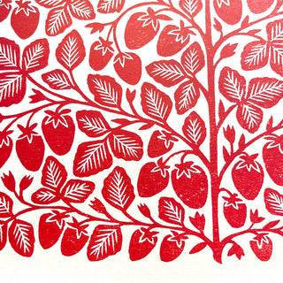 Hand Block Printed Strawberries Art Print - No. 5766