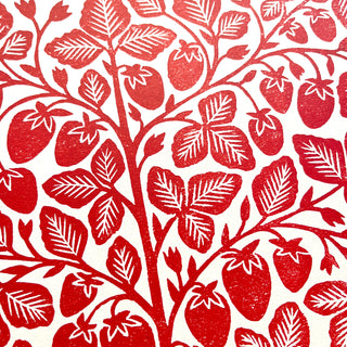 Hand Block Printed Strawberries Art Print - No. 5766