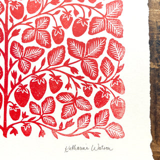 Hand Block Printed Strawberries Art Print - No. 5766