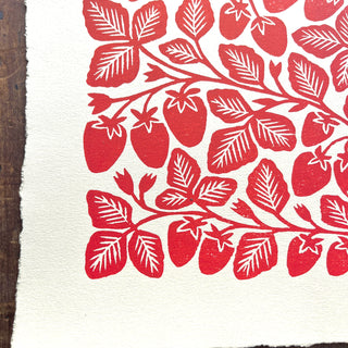 Hand Block Printed Strawberries Art Print - No. 5766