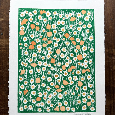 Hand Block Printed Meadow Art Print - No. 5042