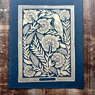 Hand Block Printed Bird Art Print - No. 5044
