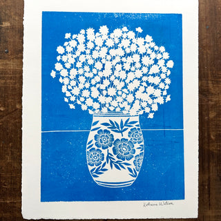 Hand Block Printed Vase Art Print - No. 5046