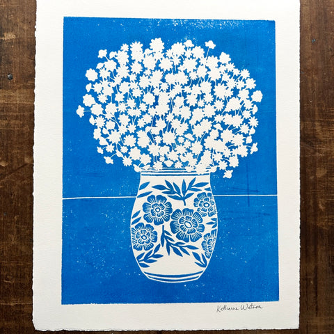 Hand Block Printed Vase Art Print - No. 5046