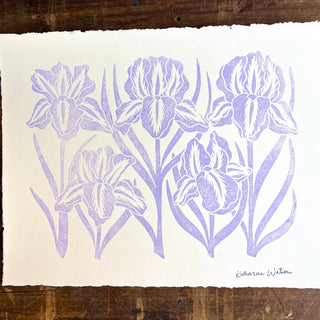 Hand Block Printed Iris Art Print - No. 5772