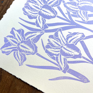 Hand Block Printed Iris Art Print - No. 5774
