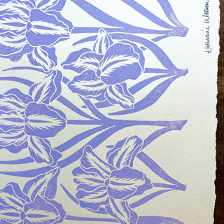 Hand Block Printed Iris Art Print - No. 5774
