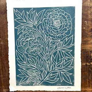Hand Block Printed Peony Art Print - No. 5775
