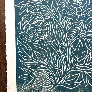 Hand Block Printed Peony Art Print - No. 5775