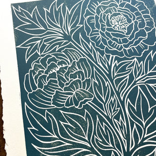 Hand Block Printed Peony Art Print - No. 5775