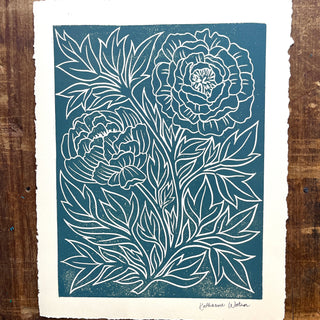 Hand Block Printed Peony Art Print - No. 5776