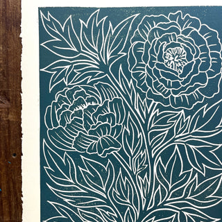 Hand Block Printed Peony Art Print - No. 5776