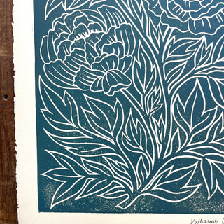 Hand Block Printed Peony Art Print - No. 5776