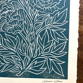 Hand Block Printed Peony Art Print - No. 5776
