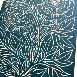 Hand Block Printed Peony Art Print - No. 5776