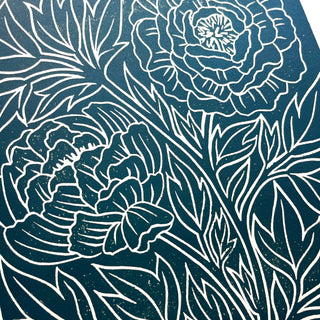 Hand Block Printed Peony Art Print - No. 5776