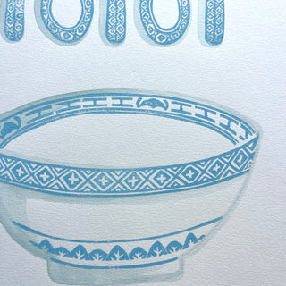 Hand Block Printed Bowl and Spoons with Watercolors - No. 5778