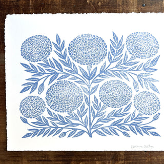 SECONDS : Hand Block Printed Marigold Art Print - No. 5336