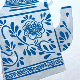Hand Block Printed Teapot with Watercolors - No. 5781