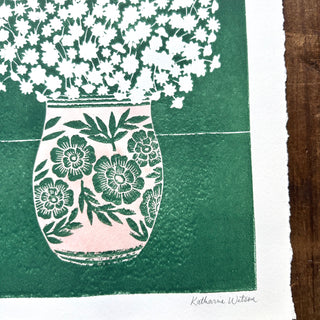 SECONDS : Hand Block Printed Art Print with Watercolors - No. 5341