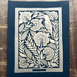 Hand Block Printed Bird Art Print - No. 5063