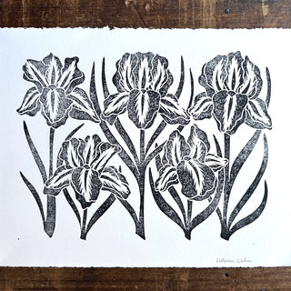 SECONDS : Hand Block Printed Iris Art Print - No. 5342