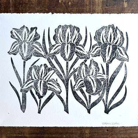 SECONDS : Hand Block Printed Iris Art Print - No. 5342