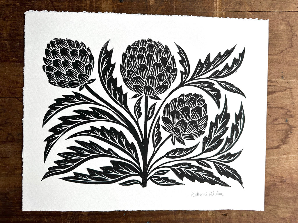 Hand Block Printed Artichoke Art Print - No. 5064