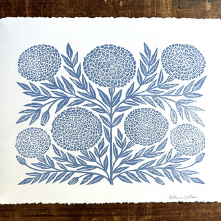 SECONDS : Hand Block Printed Marigold Art Print - No. 5343