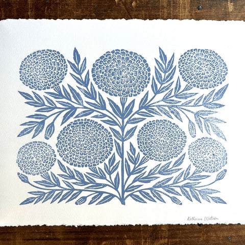 SECONDS : Hand Block Printed Marigold Art Print - No. 5343