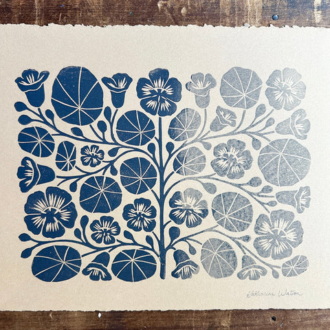 SECONDS : Hand Block Printed Nasturtium Art Print - No. 5355