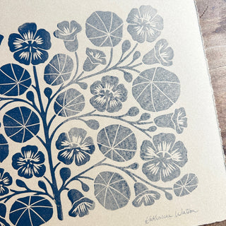 SECONDS : Hand Block Printed Nasturtium Art Print - No. 5355