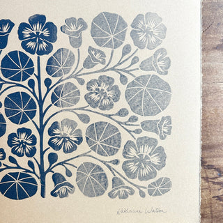 SECONDS : Hand Block Printed Nasturtium Art Print - No. 5355