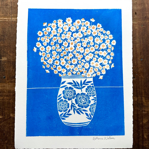 Hand Block Printed Vase Art Print - No. 5084