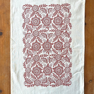 Red Clay Floral Tea Towel