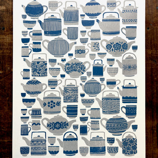Tea Set Risograph Print