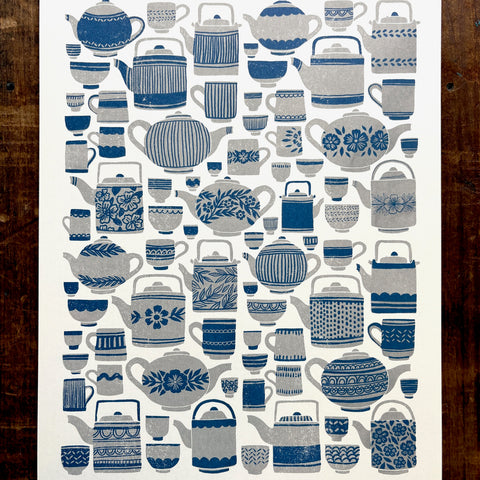 Tea Set Risograph Print