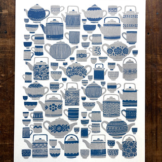 Tea Set Risograph Print