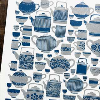 Tea Set Risograph Print