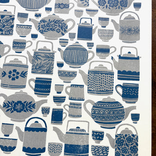 Tea Set Risograph Print