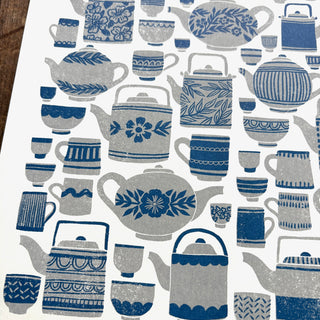 Tea Set Risograph Print