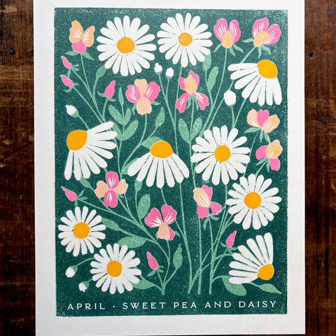 Birth Month Flowers Risograph Print: April