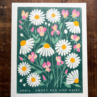 Birth Month Flowers Risograph Print: April