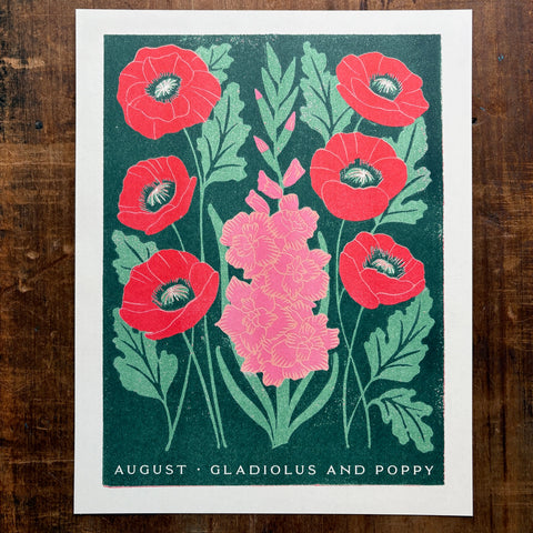 Birth Month Flowers Risograph Print: August