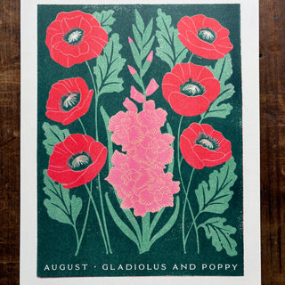 Birth Month Flowers Risograph Print: August
